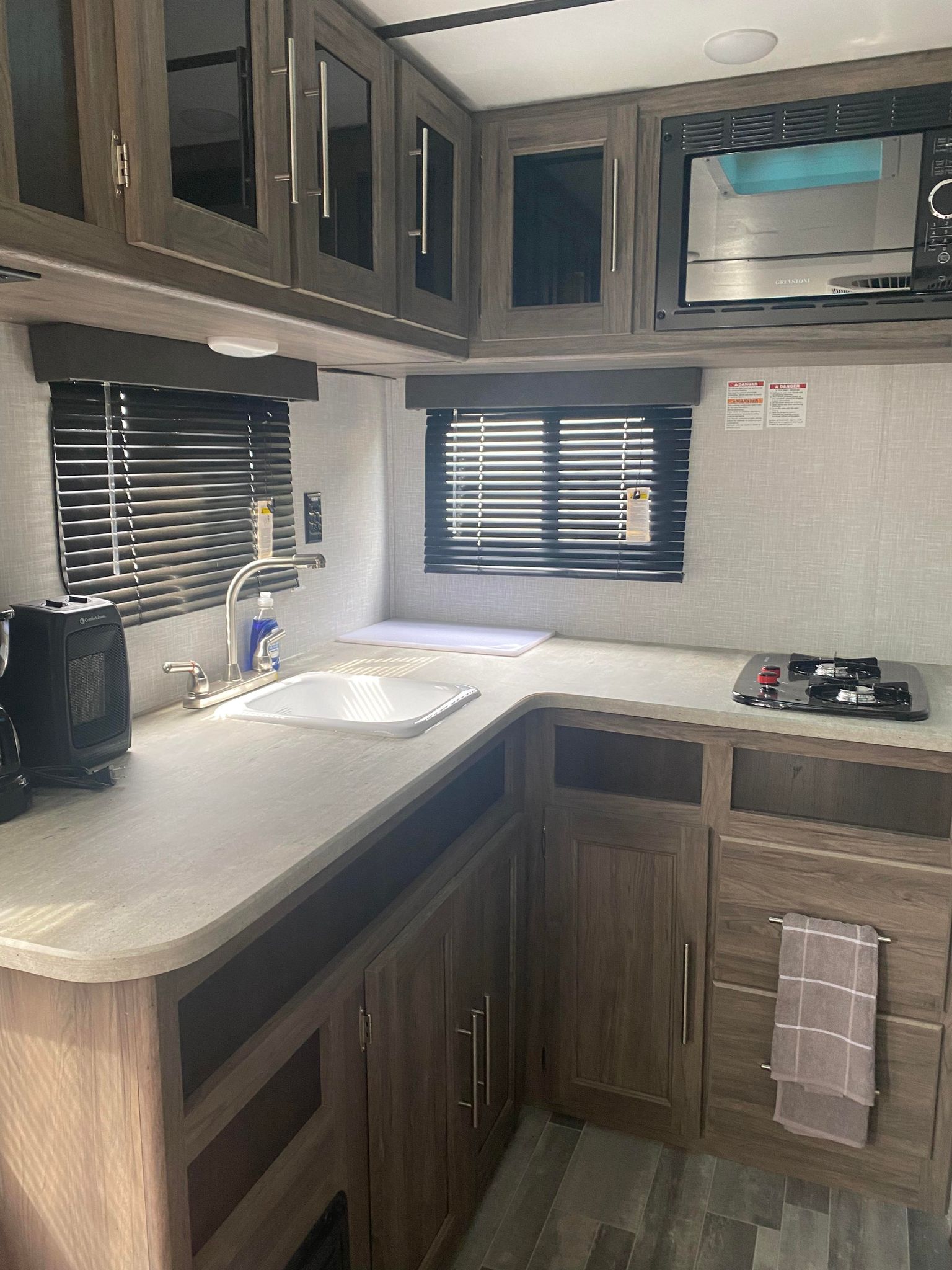 Inside a Sunny Ridge rental trailer